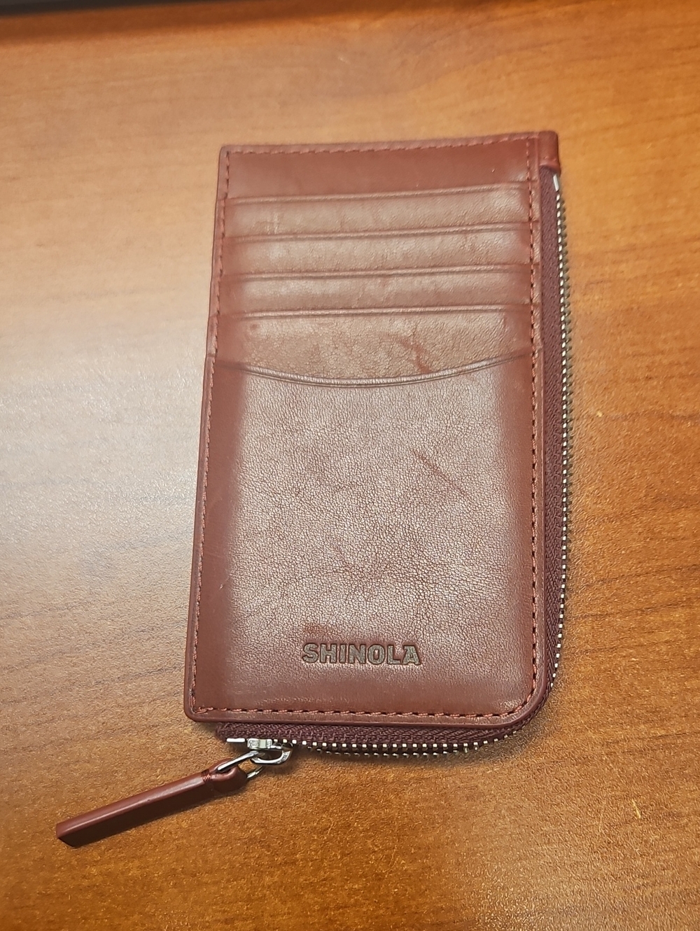 Shinola Ruby Red Deep Burgundy Leather Zip Card Holder Case - SOLD OUT